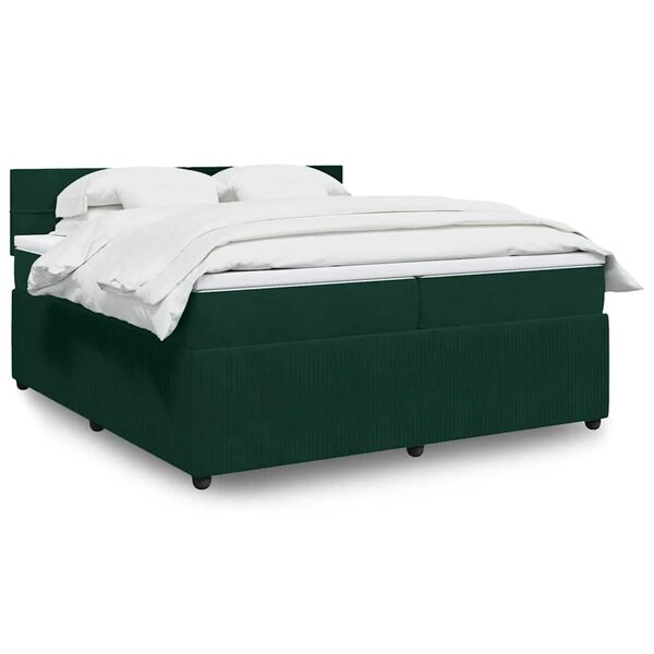 vidaXL Cama com molas/colch&atilde;o 200x200 cm veludo verde-escuro