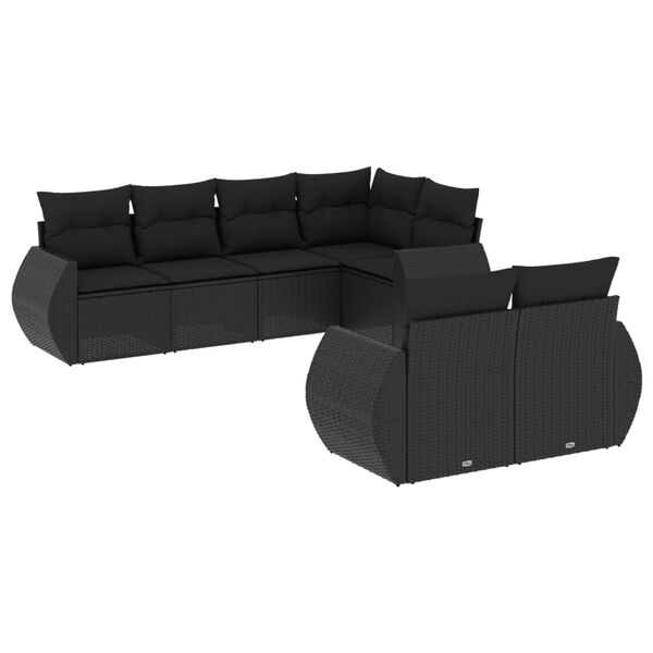 vidaXL 7 pcs conjunto de sof&aacute;s p/ jardim c/ almofad&otilde;es vime PE preto