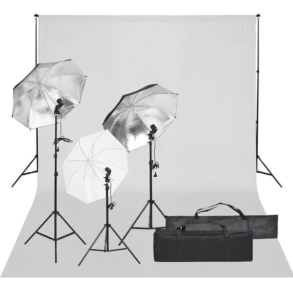 vidaXL Kit de estúdio fotográfico com conjunto de iluminação e fundo