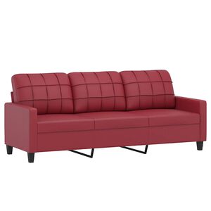 vidaXL Sof&aacute; de 3 lugares 180 cm couro artificial vermelho tinto