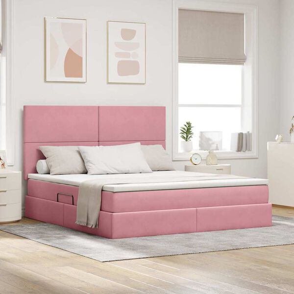 vidaXL Cama com arruma&ccedil;&atilde;o e colch&atilde;o Rosa 160 x 200 cm Veludo