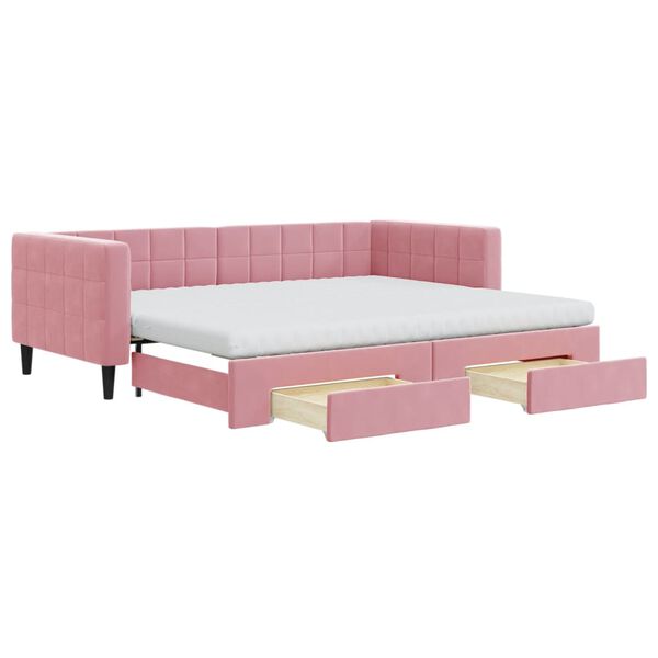 vidaXL Sofá-cama com gavetão e gavetas 90x200 cm veludo rosa