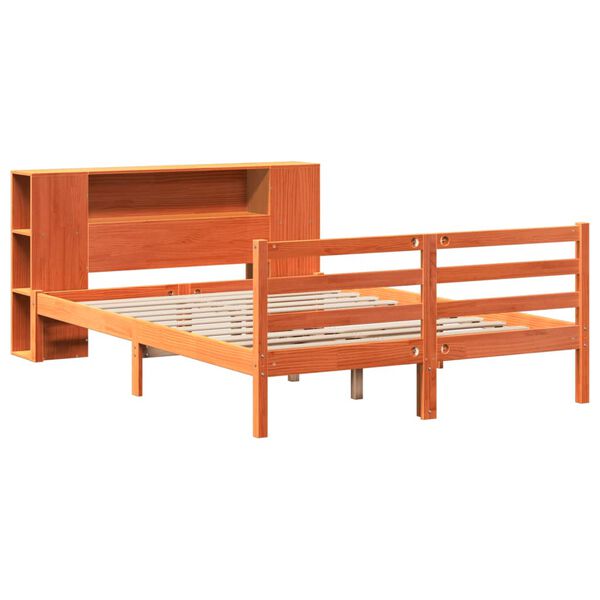vidaXL Cama com estante sem colchão 135x190 cm pinho maciço
