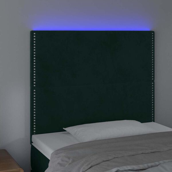 vidaXL Cabeceira de cama c/ LED veludo 80x5x118/128 cm verde-escuro