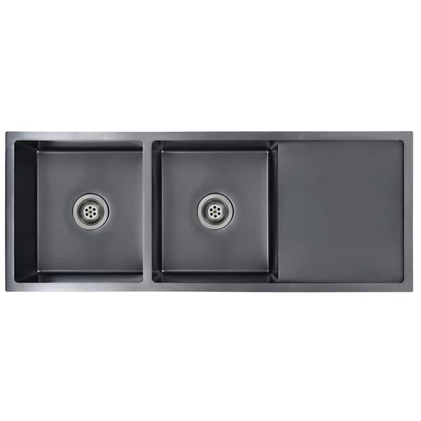 vidaXL Lava-lou&ccedil;a de cozinha artesanal a&ccedil;o inoxid&aacute;vel preto