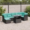 vidaXL 8 pcs conjunto sof&aacute;s jardim c/ almofad&otilde;es vime PE/ac&aacute;cia preto