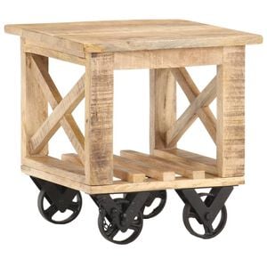 vidaXL Mesa de apoio c/ rodas 40x40x42 cm madeira de mangueira &aacute;spera