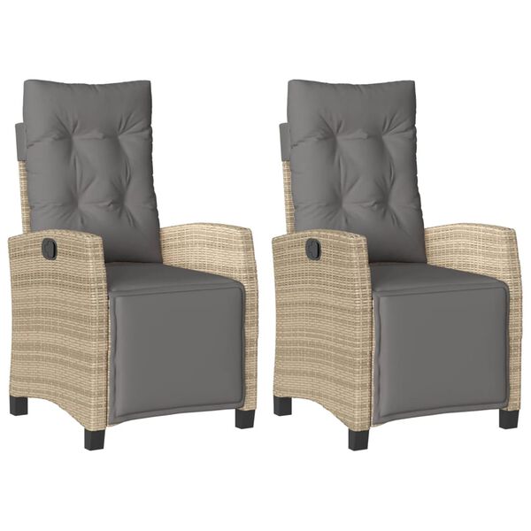vidaXL Cadeiras jardim reclináveis 2 pcs c/ apoio de pés bege mistura