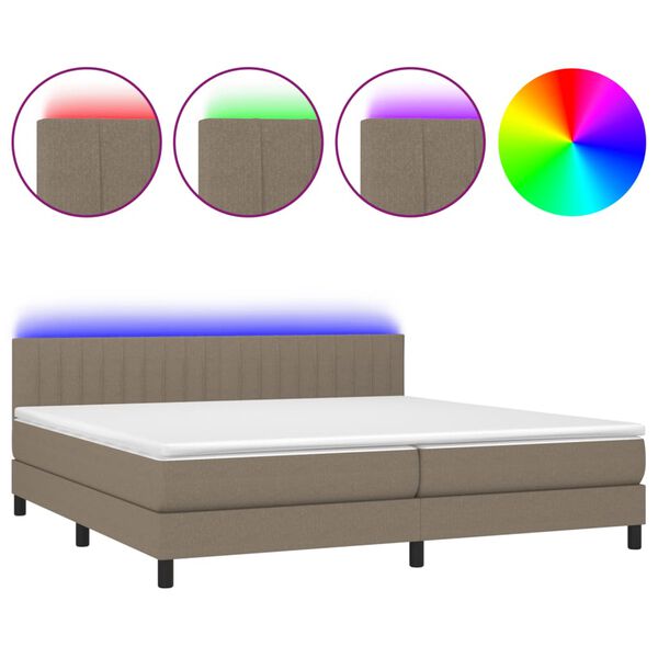 vidaXL Cama box spring colch&atilde;o/LED 200x200cm tecido cinza-acastanhado