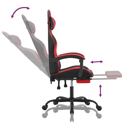 vidaXL Cadeira gaming giratória c/ apoio couro artific. preto/vermelho