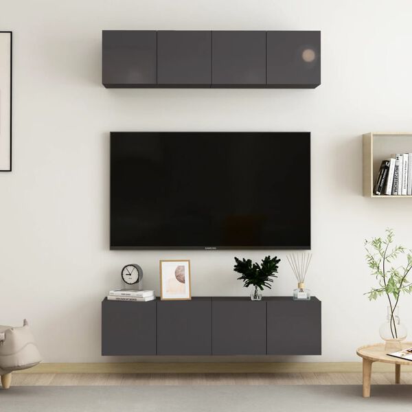 vidaXL M&oacute;veis de TV 4 pcs 60x30x30 cm contraplacado cinzento brilhante