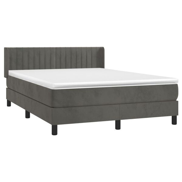 vidaXL Cama com molas/colch&atilde;o 140x190 cm veludo cinzento-escuro