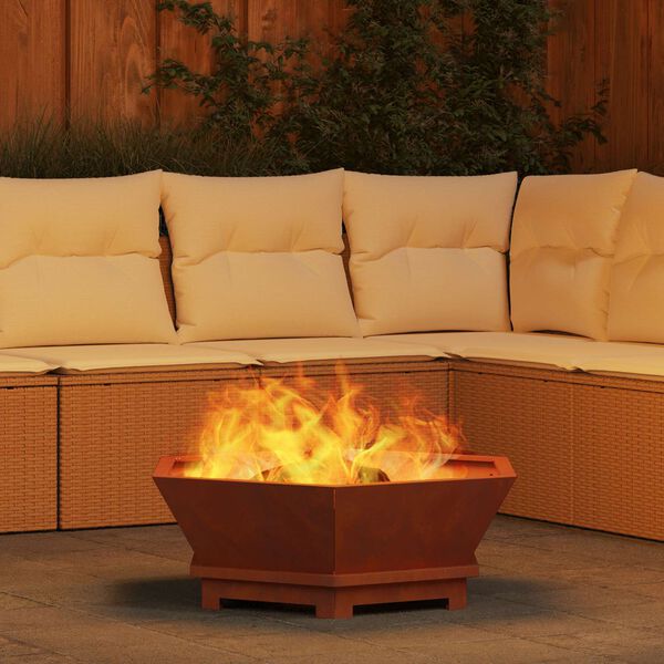 vidaXL Fire Pit Castanho 75 x 75 x 28 cm A&ccedil;o resistente &agrave;s intemp&eacute;ries
