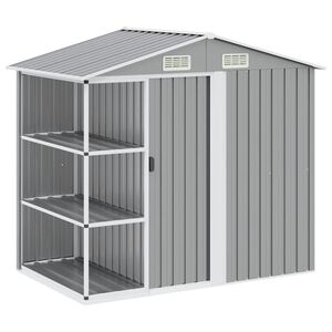 vidaXL Abrigo de jardim c/ prateleiras 205x130x183 cm ferro cinzento
