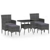 vidaXL 5 pcs conjunto jantar p/ jardim vime PE e vidro temperado cinza