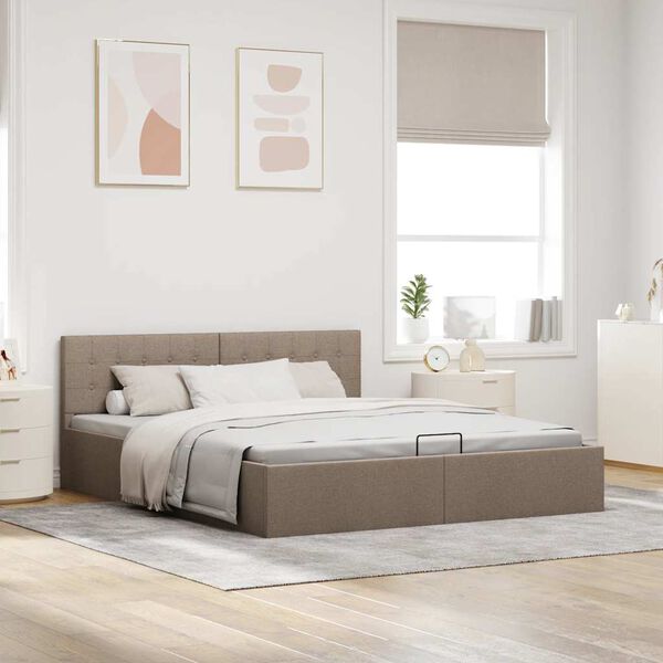 vidaXL Cama hidr&aacute;ulica c/ arruma&ccedil;&atilde;o 160x200cm tecido cinza-acastanhado