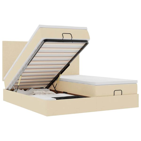 vidaXL Estrutura de cama otomana com colch&otilde;es tecido creme 180x200cm
