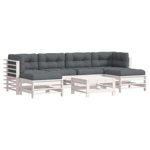 vidaXL 7pcs conjunto lounge jardim c/ almofad&otilde;es madeira maci&ccedil;a branco