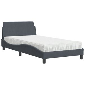 vidaXL Cama com colch&atilde;o Dover 100x200 cm veludo cinzento-escuro