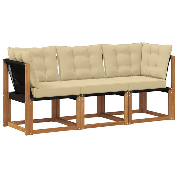 vidaXL Sof&aacute; M&eacute;dio e de Canto para Exterior com almofada 3 Pe&ccedil;a Natural