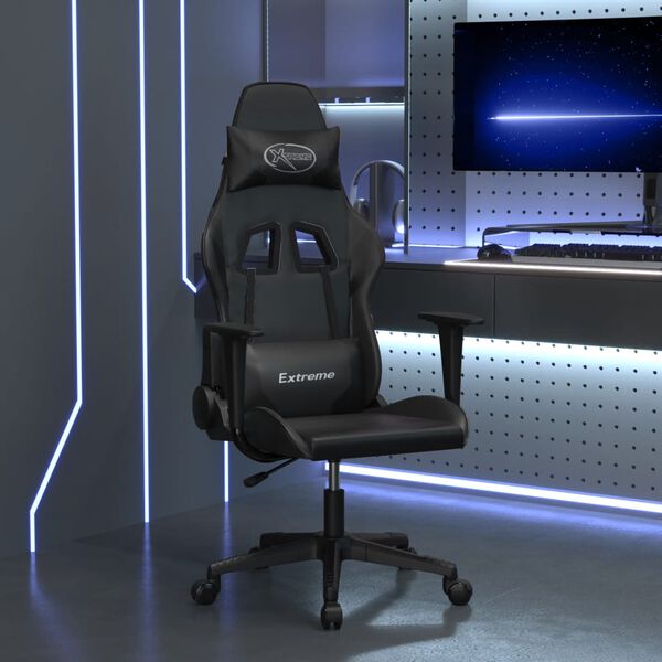 vidaXL Cadeira gaming de massagens couro artificial preto