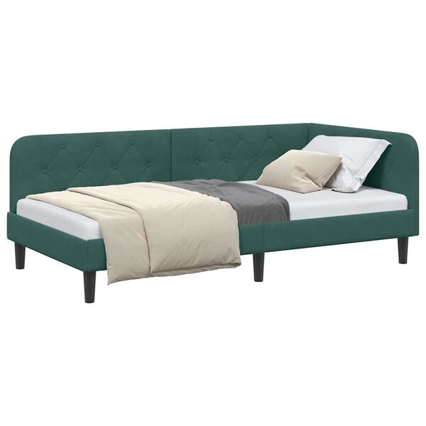 vidaXL Estrutura de Cama de Canto Verde Escuro 90 x 200 cm Veludo
