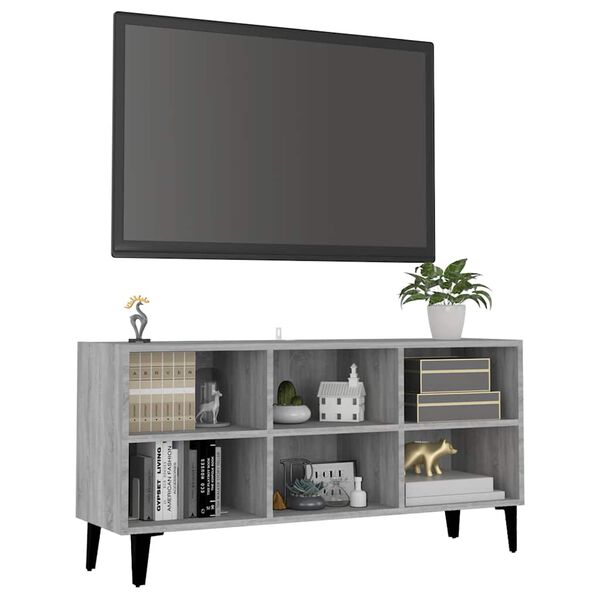 vidaXL M&oacute;vel de TV com pernas em metal 103,5x30x50 cm sonoma cinzento