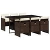 vidaXL 7 pcs conjunto jantar p/ jardim c/ almofad&otilde;es vime PE castanho