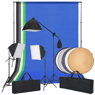 vidaXL Kit estúdio fotografia c/ luzes softbox, fundos e um refletor