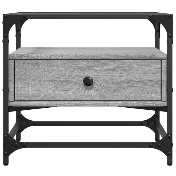 vidaXL Mesa de centro c/ topo de vidro 50x50x45 cm cinza sonoma aço