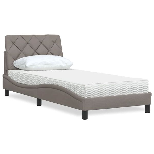vidaXL Cama com colch&atilde;o 90x190 cm tecido castanho-acinzentado
