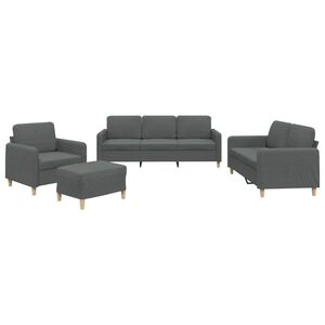 vidaXL 4 pcs conjunto de sof&aacute;s com almofad&otilde;es tecido cinzento-escuro