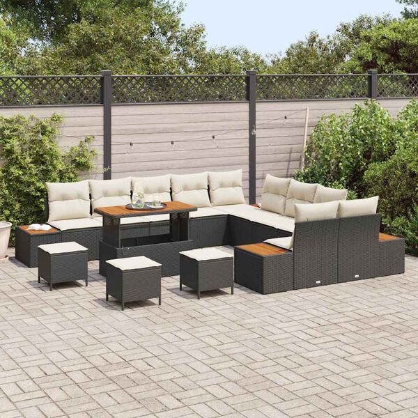 vidaXL Conjunto de Sof&aacute; de Jardim 14 pcs Preto Rattan Sint&eacute;tico