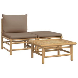 vidaXL 3 pcs conj. lounge jardim bambu almofad&otilde;es cinzento-acastanhado