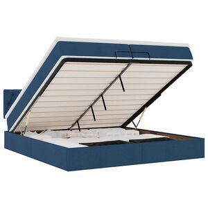 vidaXL Estrutura de cama otomana com colch&otilde;es 200x200cm tecido azul