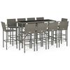 vidaXL 11 pcs conjunto de bar para jardim vime PE cinzento