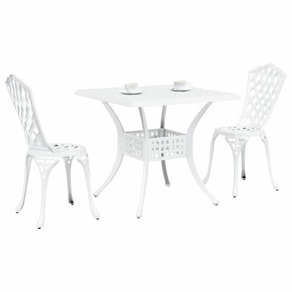 vidaXL Conjunto de Mesa de Jardim 3 pcs Branco Alum&iacute;nio Fundido
