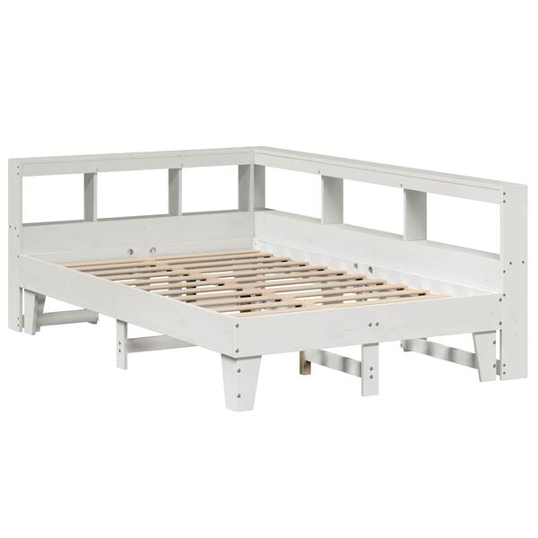 vidaXL Cama com estante sem colch&atilde;o 135x190 cm pinho maci&ccedil;o branco