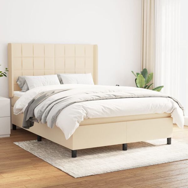 vidaXL Cama com molas/colch&atilde;o 140x190 cm tecido cor creme