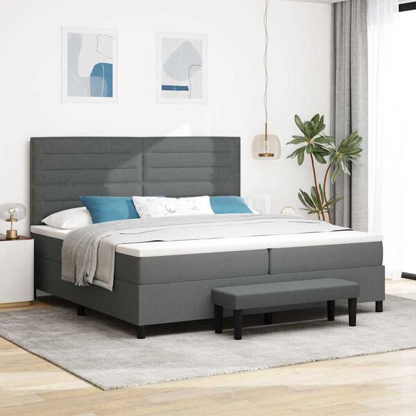 vidaXL Cama Box com colch&atilde;o Cinza Escuro 200 x 200 cm tecido