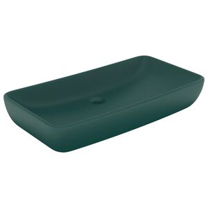 vidaXL Lavat&oacute;rio luxuoso retangular 71x38cm cer&acirc;mica verde-escuro mate