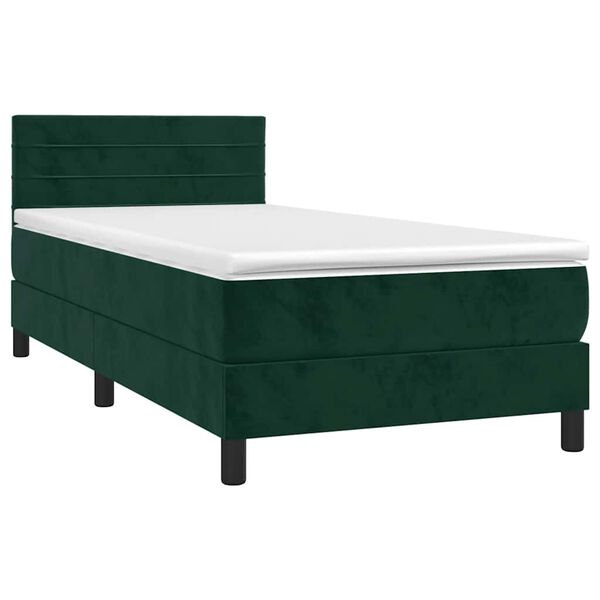 vidaXL Cama box spring c/ colch&atilde;o/LED 80x200 cm veludo verde-escuro