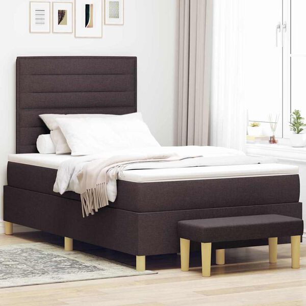 vidaXL Cama Box com colch&atilde;o Castanho escuro 120 x 200 cm tecido