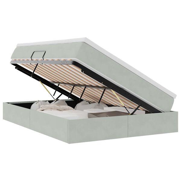 vidaXL Cama com arruma&ccedil;&atilde;o e colch&atilde;o Cinzento-claro 140 x 200 cm Veludo