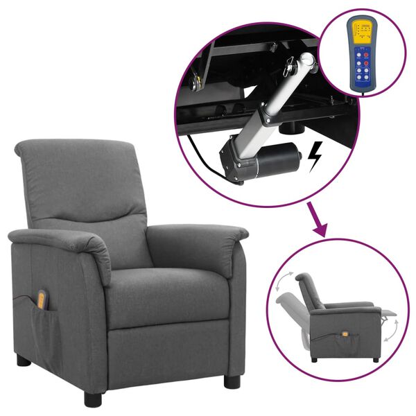 vidaXL Poltrona elevat&oacute;ria de massagens tecido cinzento-claro