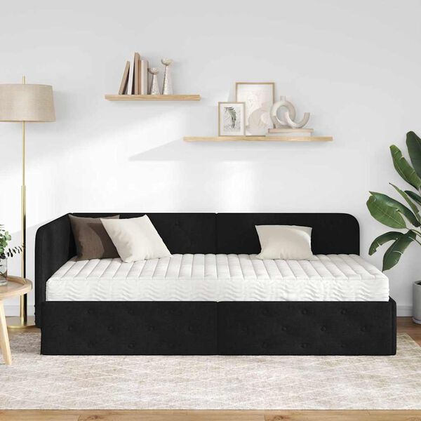 vidaXL Estrutura de Cama de Canto Preto 100 x 200 cm tecido