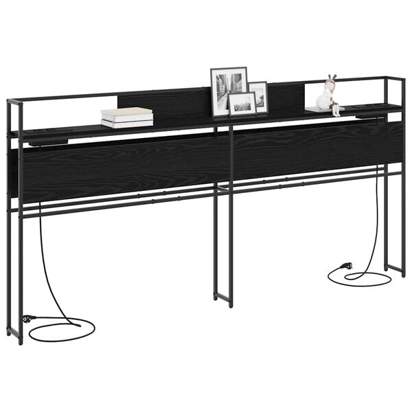 vidaXL Cabeceira de armazenamento com prateleira Carvalho preto 200 cm