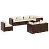 vidaXL 8 pcs conjunto lounge de jardim c/ almofad&otilde;es vime PE castanho