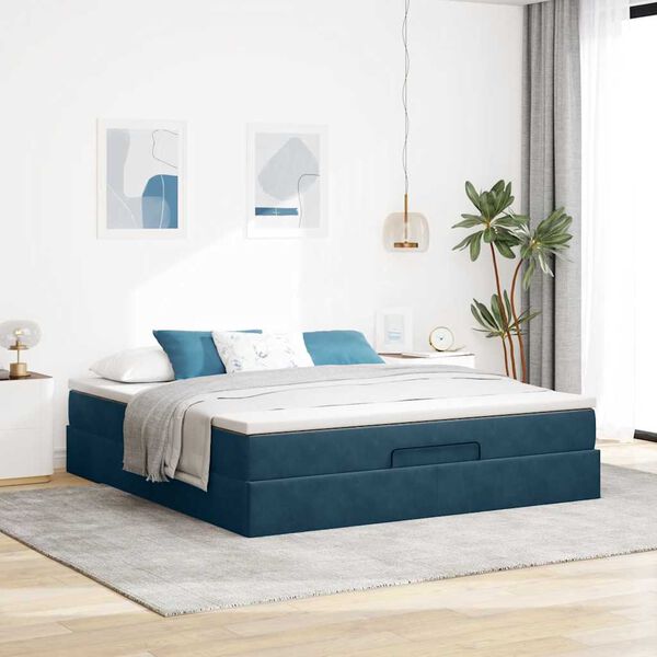 vidaXL Estrutura de cama otomana com colch&atilde;o 180x200 cm azul escuro