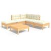 vidaXL 6 pcs conjunto lounge jardim c/ almofad&otilde;es cor creme pinho